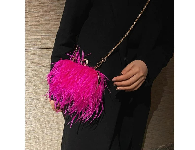 Away with Fairies - Diamond Studded Handmade Ostrich Hair Bag