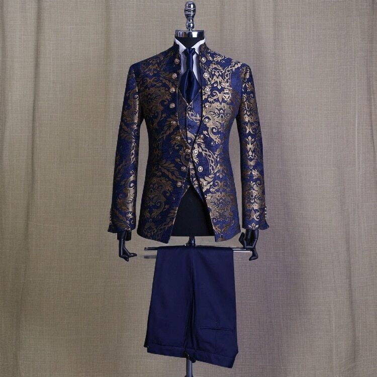 Welton - Men's Elegant Three-Piece Floral Jacquard Tuxedo Suit