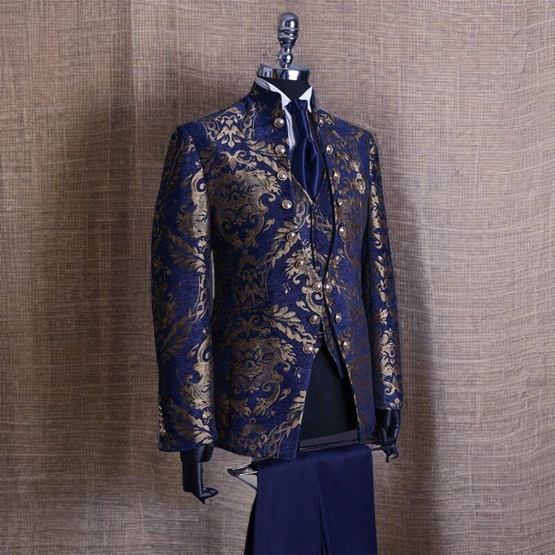 Welton - Men's Elegant Three-Piece Floral Jacquard Tuxedo Suit