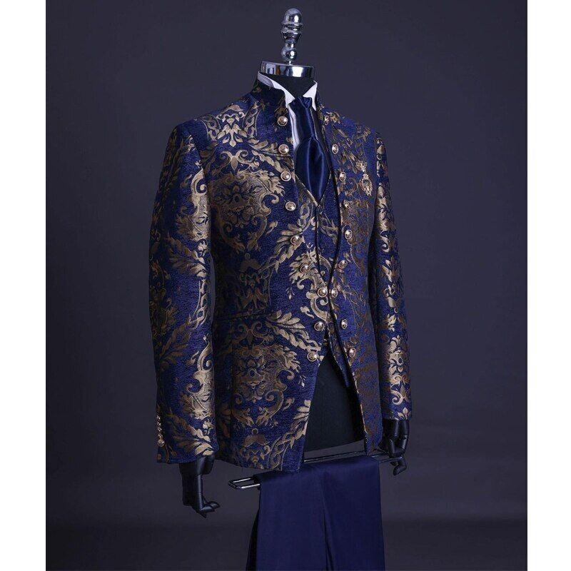 Welton - Men's Elegant Three-Piece Floral Jacquard Tuxedo Suit