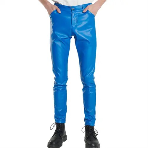Men's Stretch PU Leather Biker Pants