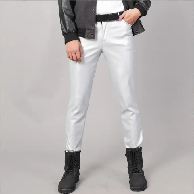 Men's Stretch PU Leather Biker Pants