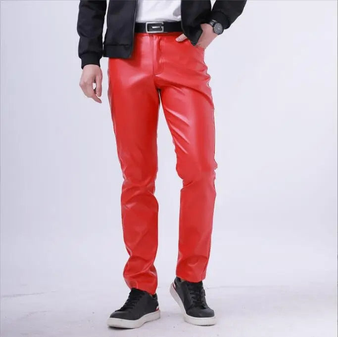 Men's Stretch PU Leather Biker Pants