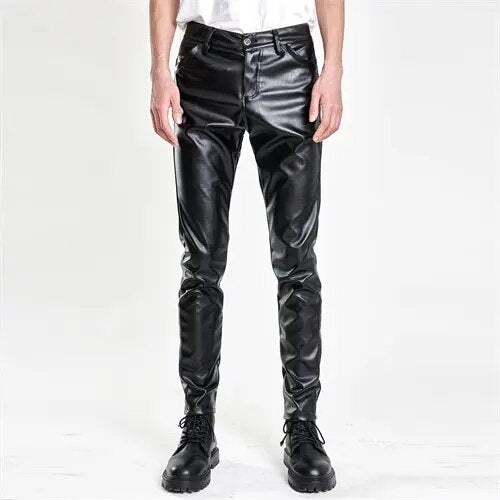 Men's Stretch PU Leather Biker Pants