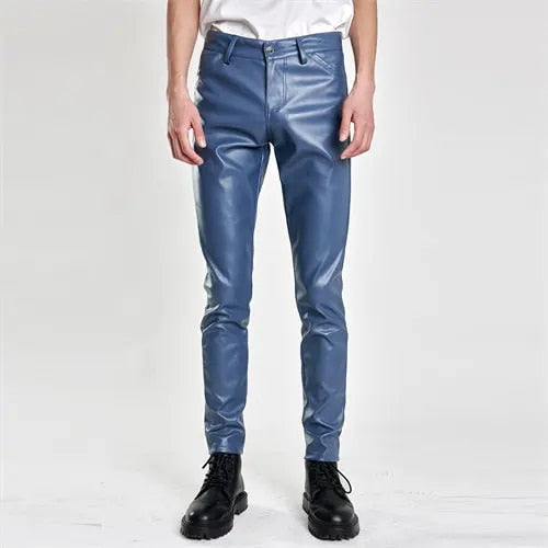 Men's Stretch PU Leather Biker Pants