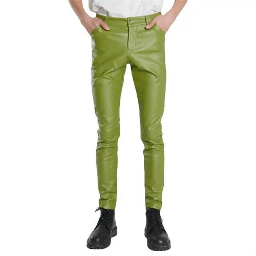 Men's Stretch PU Leather Biker Pants