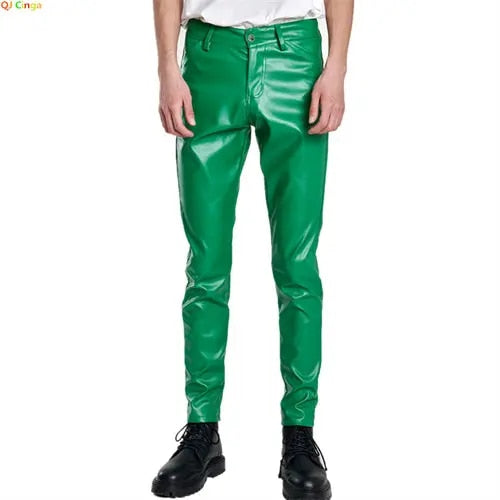 Men's Stretch PU Leather Biker Pants