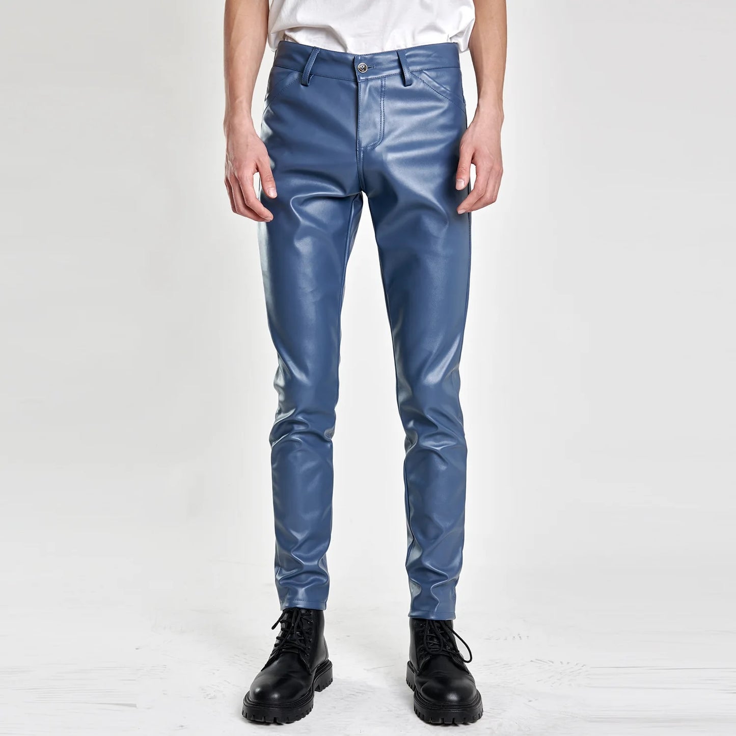 Men's Stretch PU Leather Biker Pants