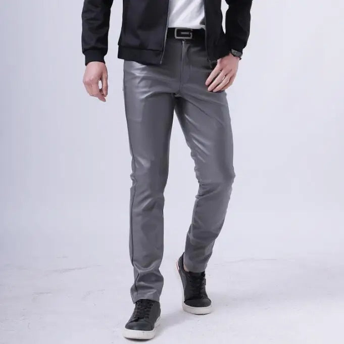 Men's Stretch PU Leather Biker Pants
