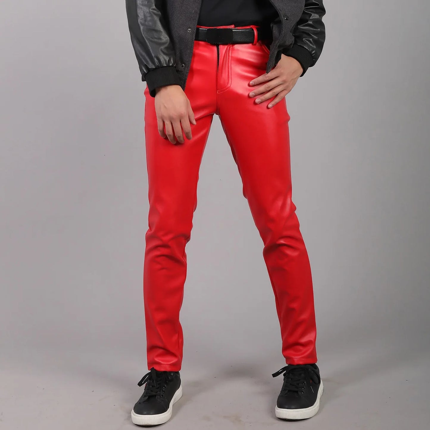Men's Stretch PU Leather Biker Pants