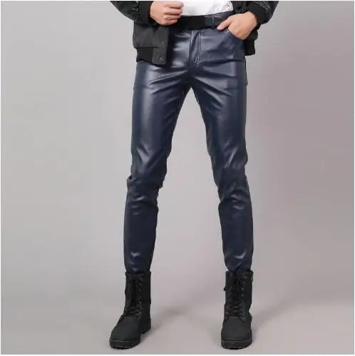 Men's Stretch PU Leather Biker Pants