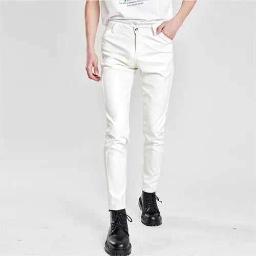 Men's Stretch PU Leather Biker Pants