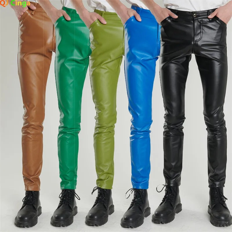 Men's Stretch PU Leather Biker Pants