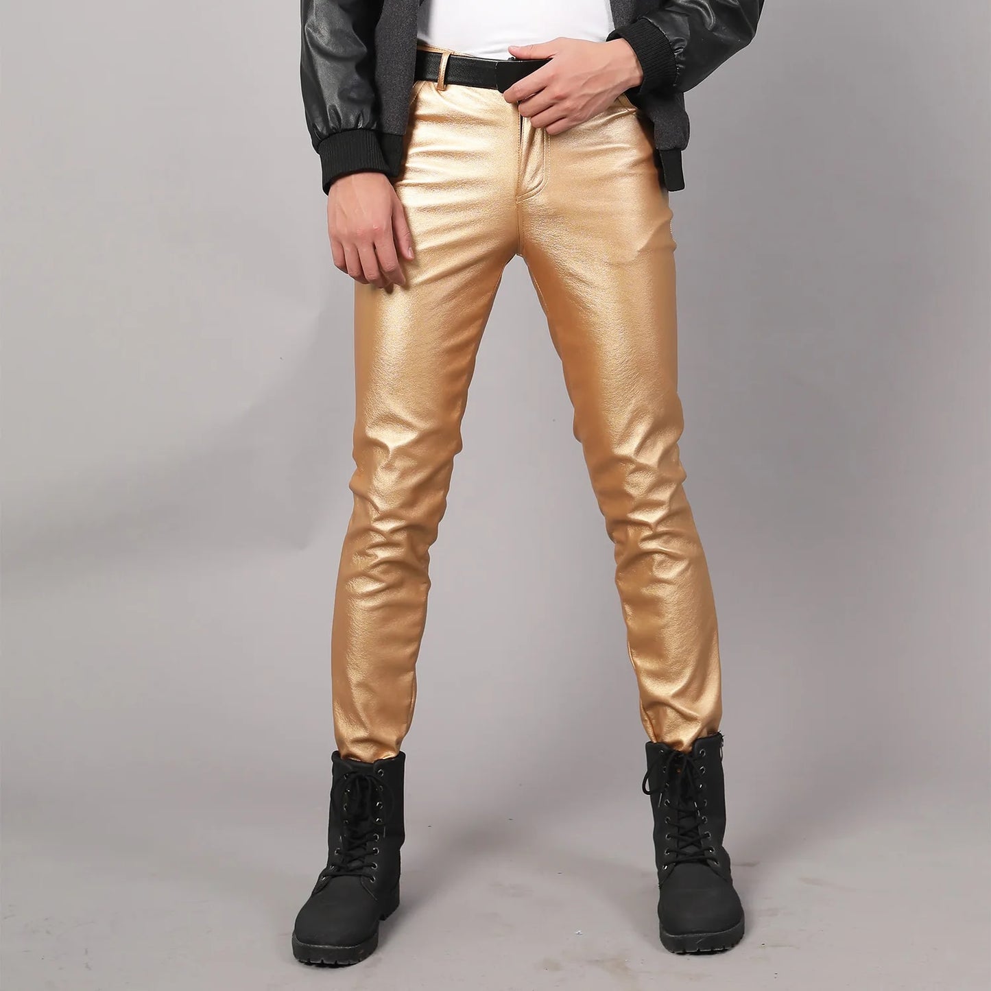 Men's Stretch PU Leather Biker Pants