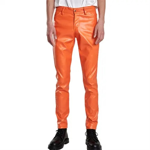 Men's Stretch PU Leather Biker Pants
