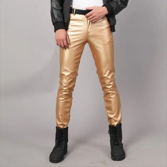 Men's Stretch PU Leather Biker Pants