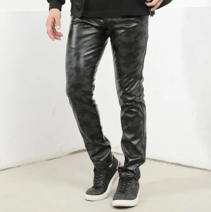 Men's Stretch PU Leather Biker Pants