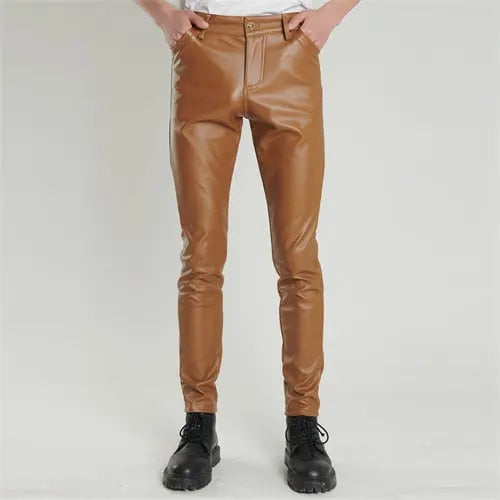 Men's Stretch PU Leather Biker Pants