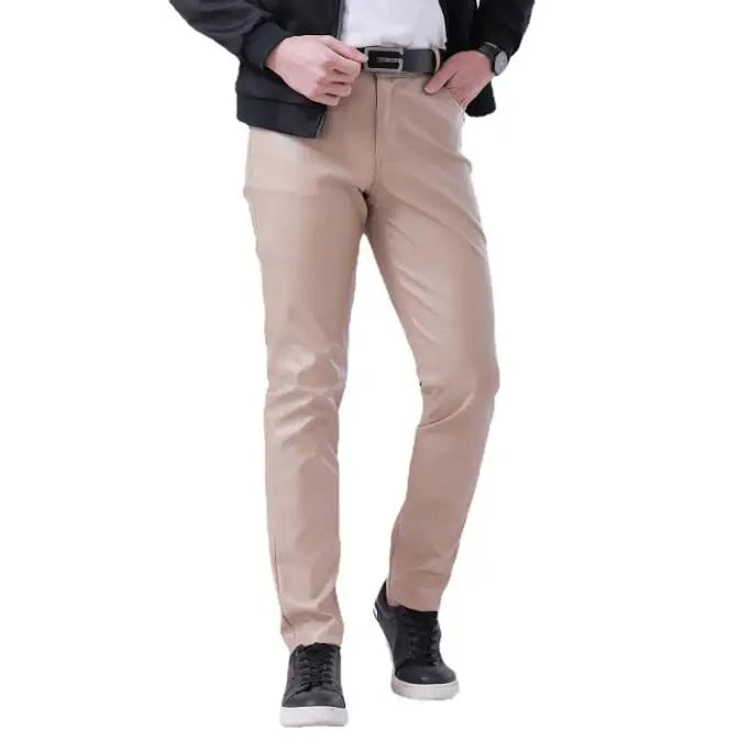 Men's Stretch PU Leather Biker Pants