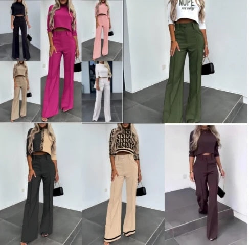 Tara - Women's Elegant High Neck Casual midi Top and Pants Set