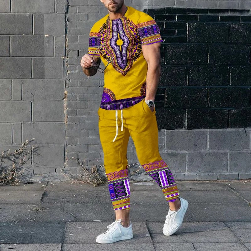 African Dashiki T-Shirts Sweatpants Sets