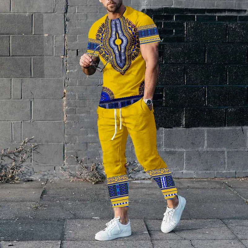 African Dashiki T-Shirts Sweatpants Sets