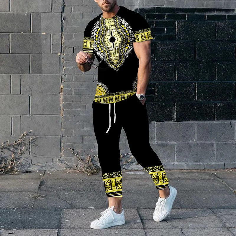 African Dashiki T-Shirts Sweatpants Sets