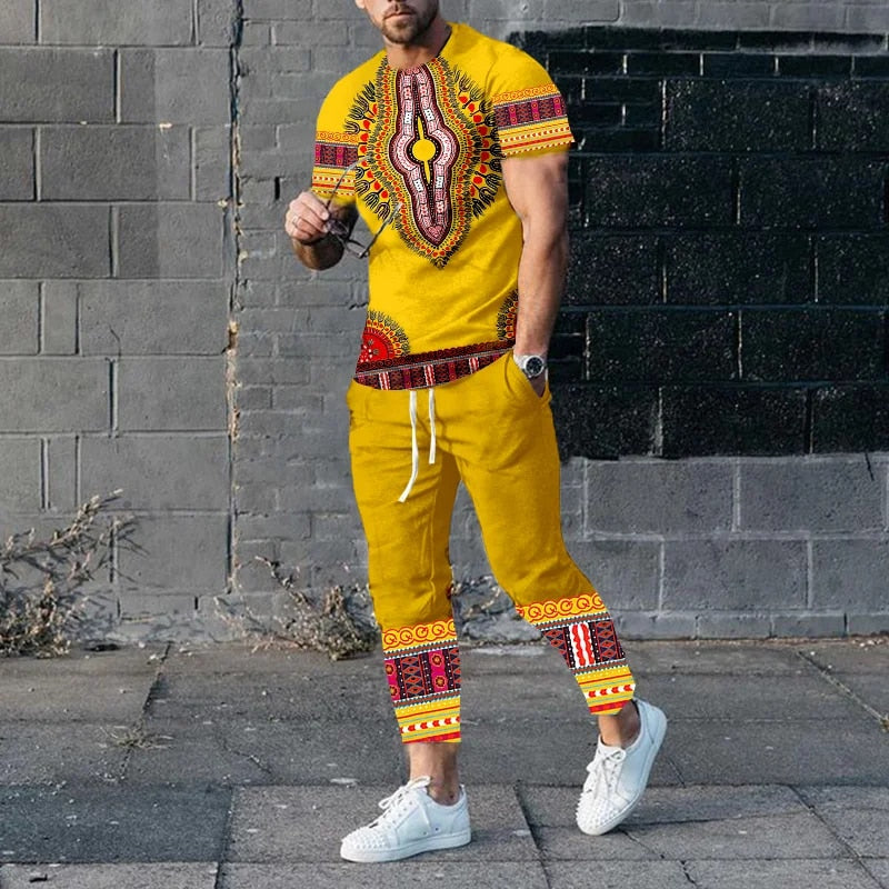 African Dashiki T-Shirts Sweatpants Sets