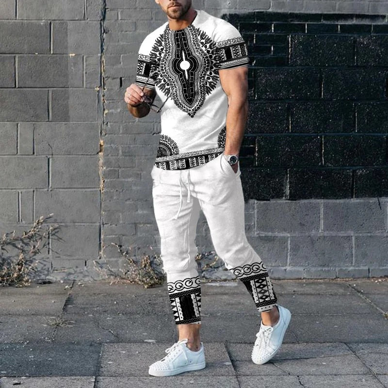 African Dashiki T-Shirts Sweatpants Sets
