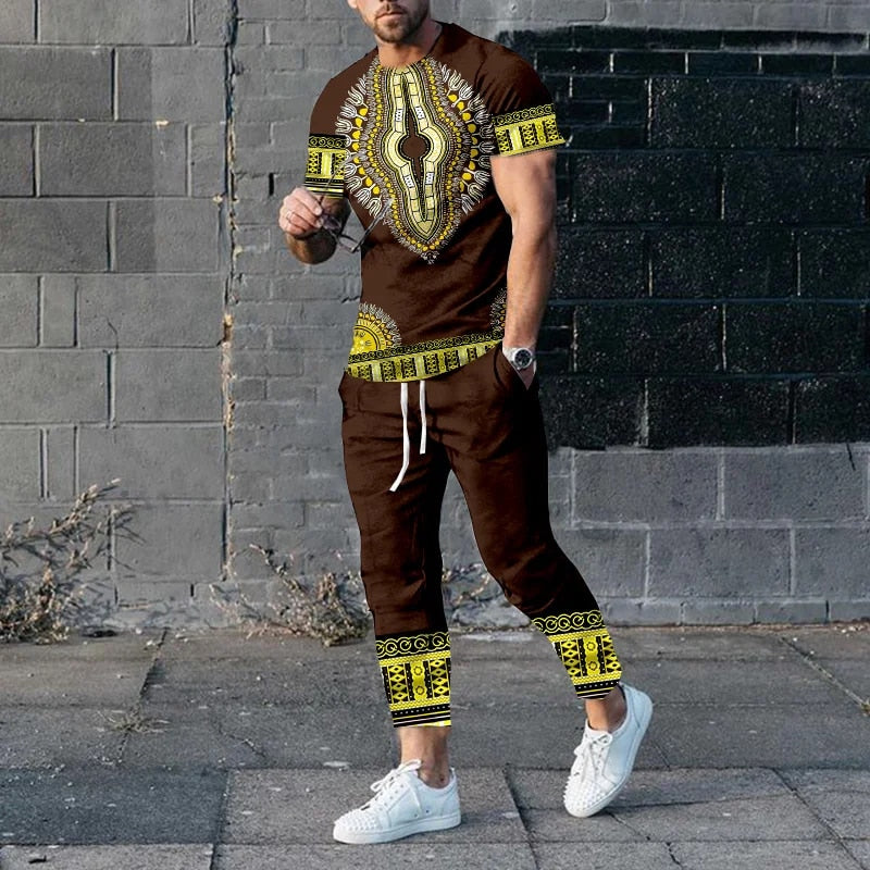 African Dashiki T-Shirts Sweatpants Sets