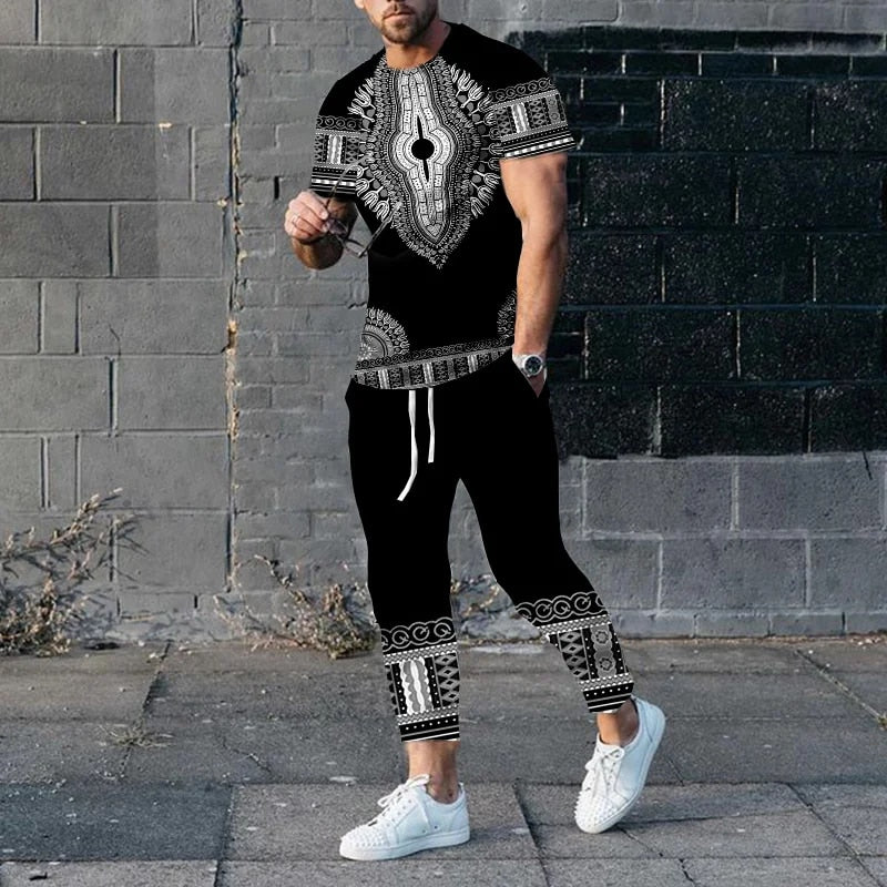 African Dashiki T-Shirts Sweatpants Sets