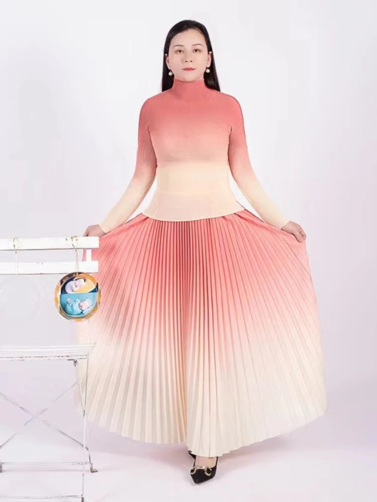 Miyake - Gradient Pleated Two-Piece Skirt Set