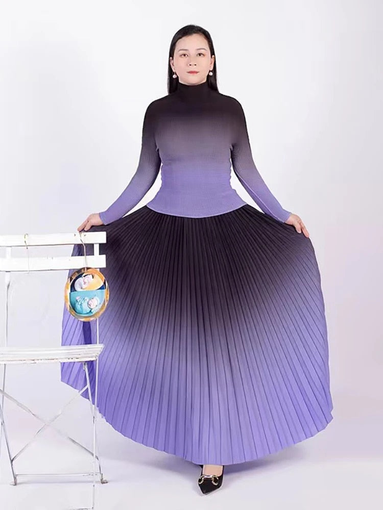 Miyake - Gradient Pleated Two-Piece Skirt Set