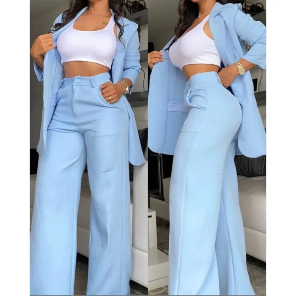 Spring Vacation - Elegant Two-Piece Pants Suit