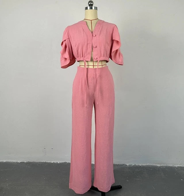 In The Pink - Flared Sleeve Wide Leg Pants Suit