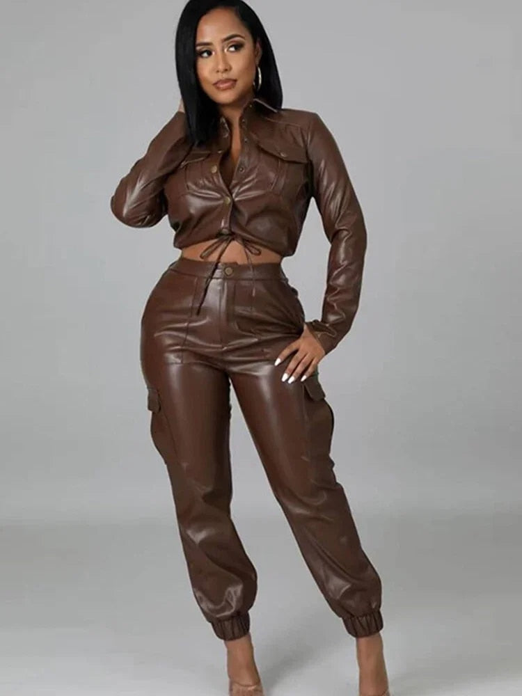 Doreen - Stylish Two-Piece PU Leather Pants Set