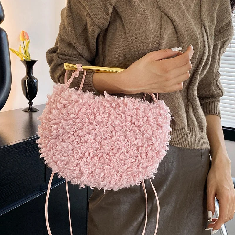 Heritage - Luxury Faux Lamb's Wool Sardine Shaped Handle Evening Bag