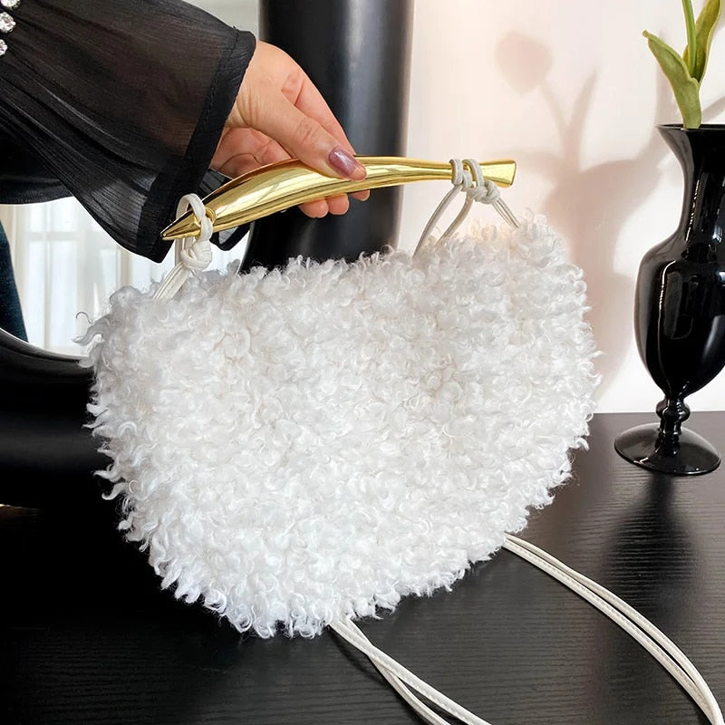 Heritage - Luxury Faux Lamb's Wool Sardine Shaped Handle Evening Bag