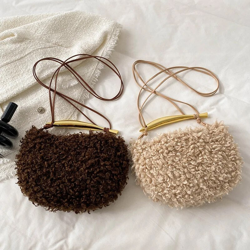 Heritage - Luxury Faux Lamb's Wool Sardine Shaped Handle Evening Bag