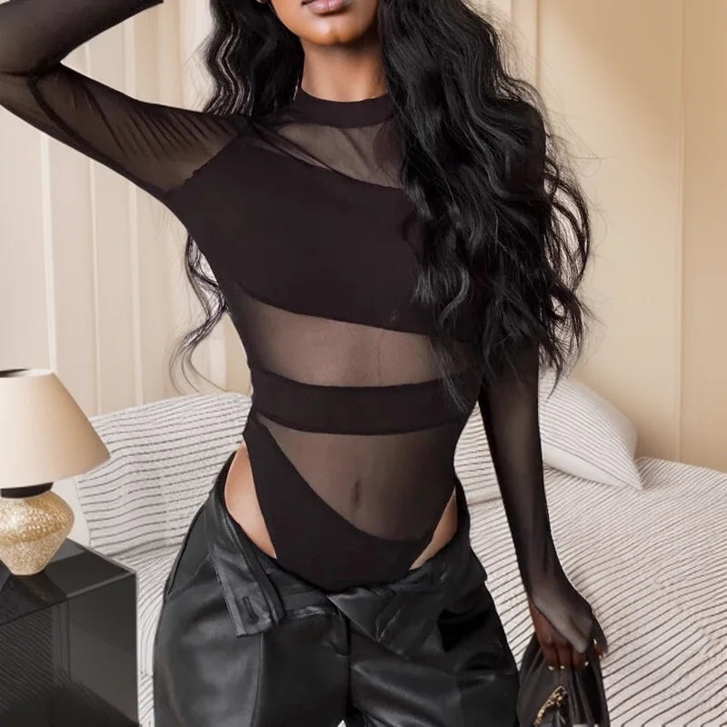 Bevvy - Cut Cross Mesh Bodysuit