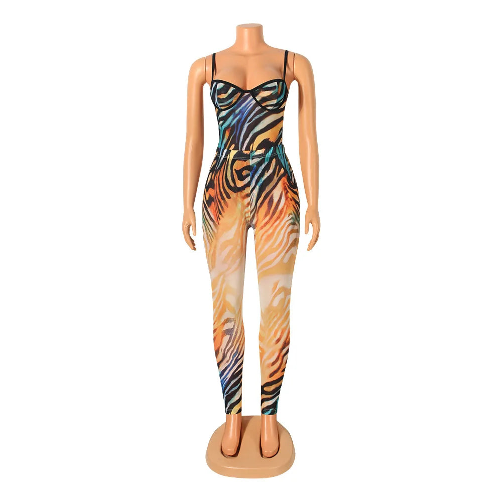 Catrina - Printed Colorful Sheer Mesh Bodysuit