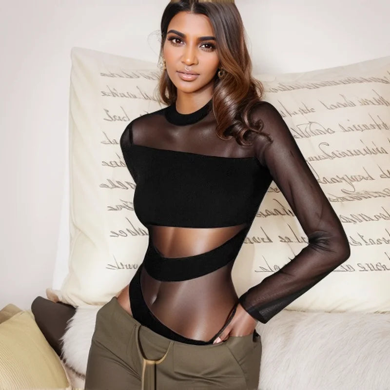 Bevvy - Cut Cross Mesh Bodysuit