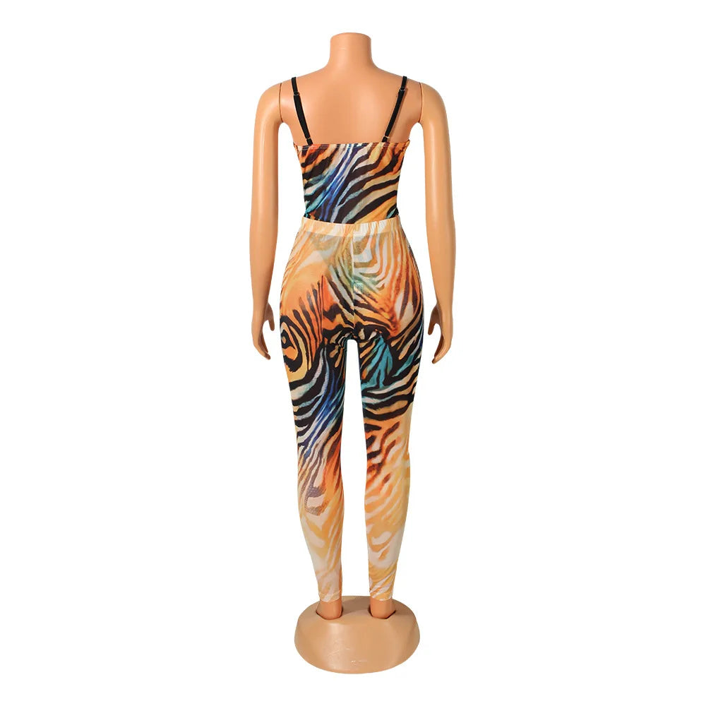 Catrina - Printed Colorful Sheer Mesh Bodysuit