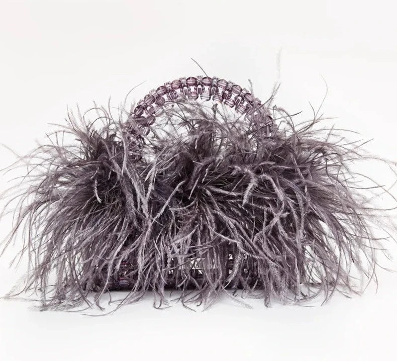 Etta - Pearl Beaded Ostrich Feather Evening  Bag