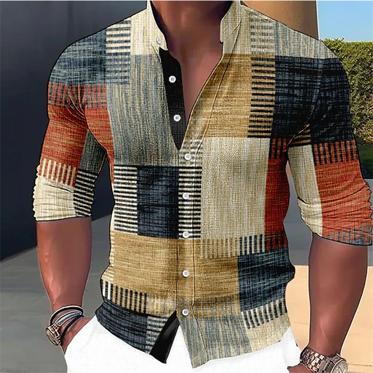 Men's Retro Gradient Stitching Shirt