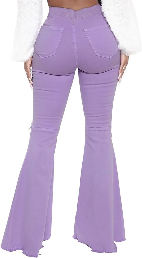 Woodstock - Women's High Waist Fashion Purple Ripped Flared Jeans