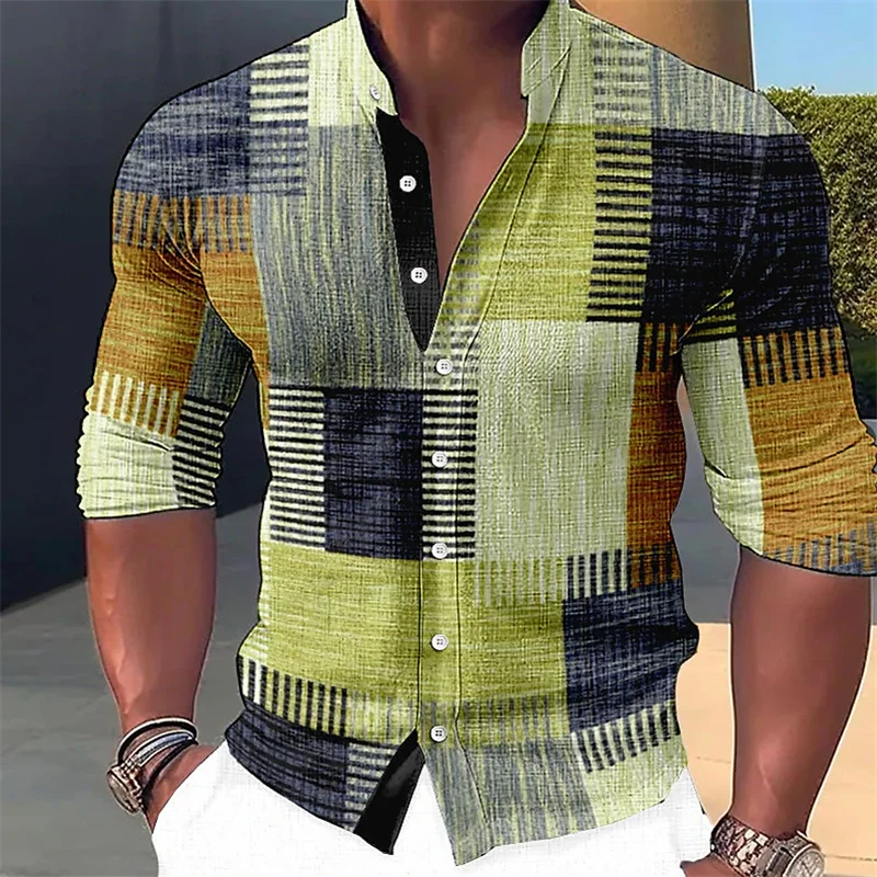 Men's Retro Gradient Stitching Shirt