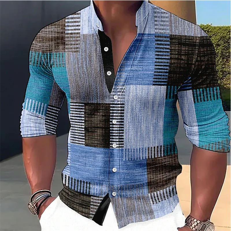 Men's Retro Gradient Stitching Shirt