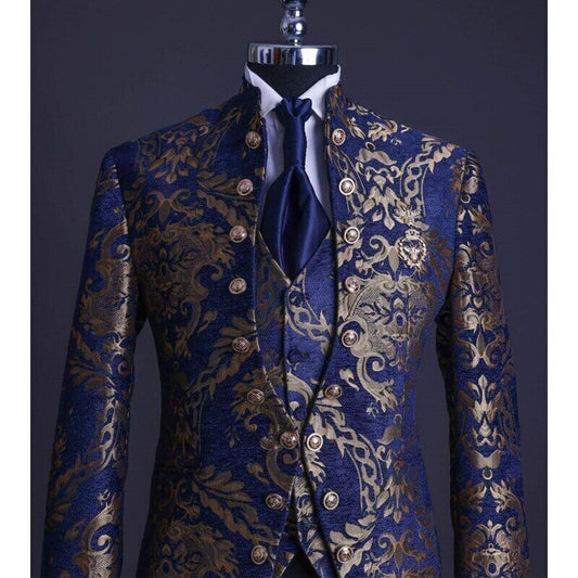 Welton - Men's Elegant Three-Piece Floral Jacquard Tuxedo Suit