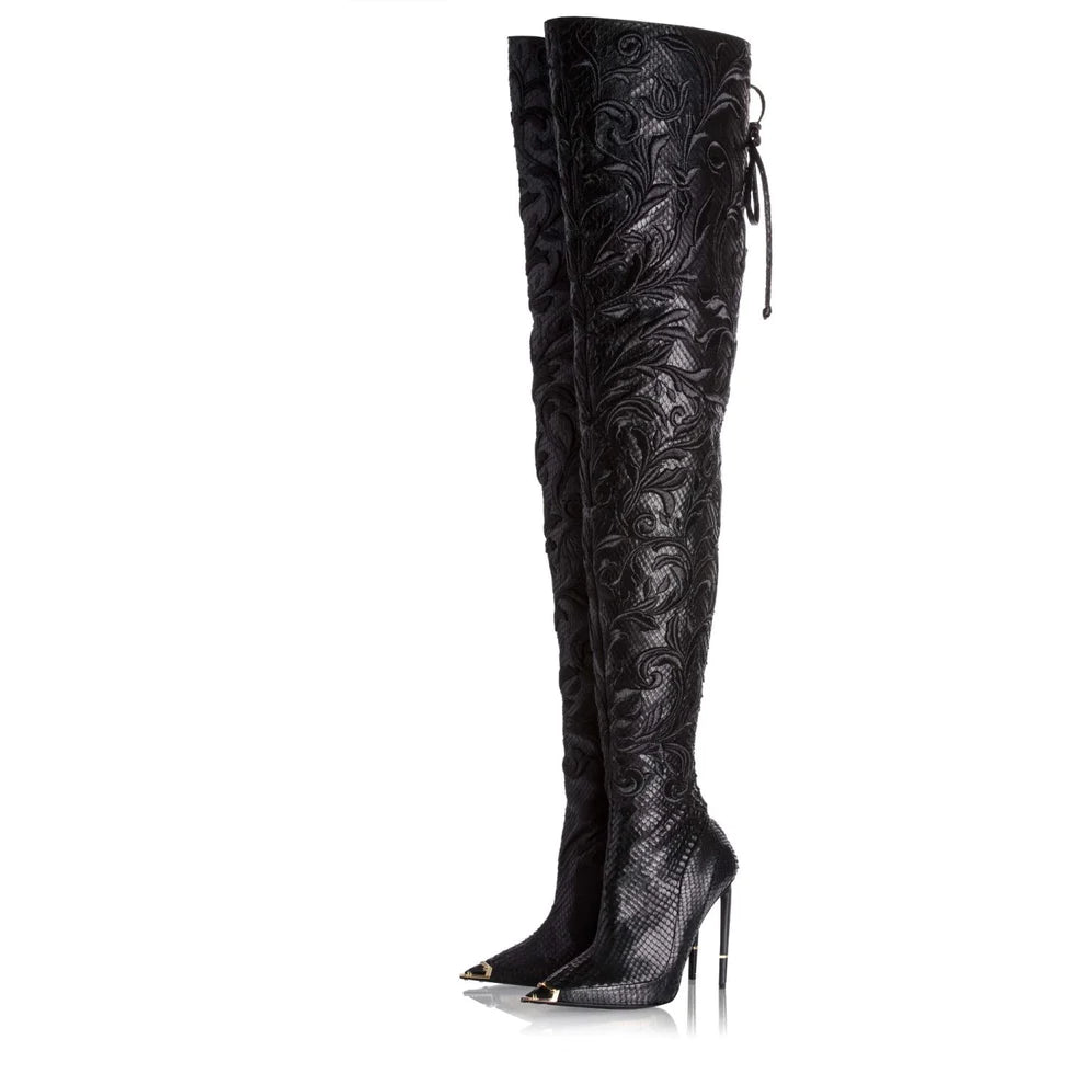 Taro - Luxurious Designer Embroidered Over The Knee Boots